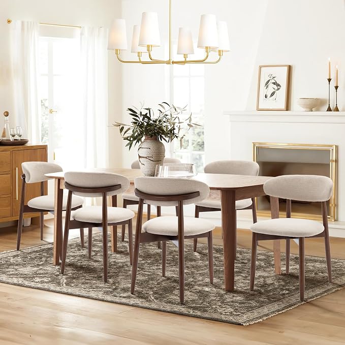 COLAMY Wooden Dining Chairs Set of 6, Modern Upholstered Fabric Dining Room - Image 4