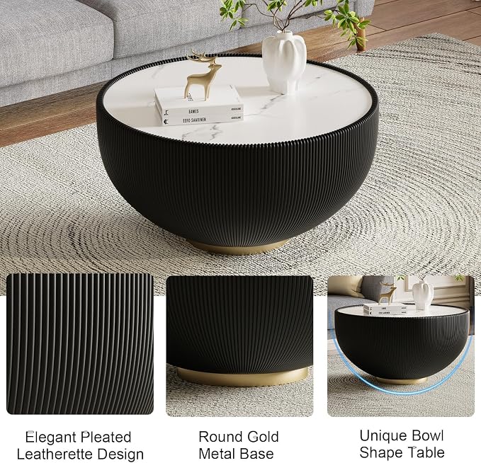 SSLine Bowl-Shape Coffee Table Set of 2 Modern Sintered Stone Top Nesting - Image 5