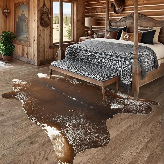 Faux Cowhide Rug, Animal Cow Hide Rug, 6.2 x 5.2 Ft Spotted Brown | Premium - Image 7