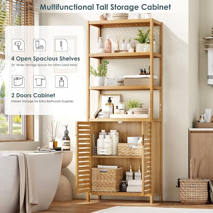 HIFIT Tall Bathroom Storage Cabinet, Corner Tall Cabinets Freestanding - Image 3