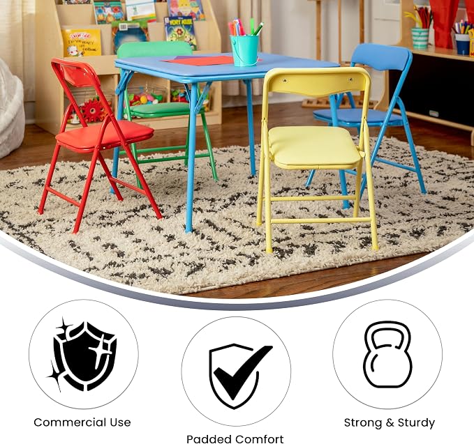 Flash Furniture Mindy Kids 5-Piece set Folding Square Table and Chairs Set - Image 6