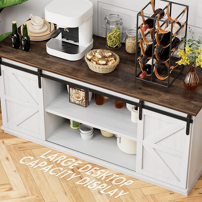 Shahoo Farmhouse Sideboard Buffet Cabinet, Coffee Bar Storage - Image 4