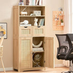Iwell Tall Storage Cabinet, Rattan Cabinet - Image 5