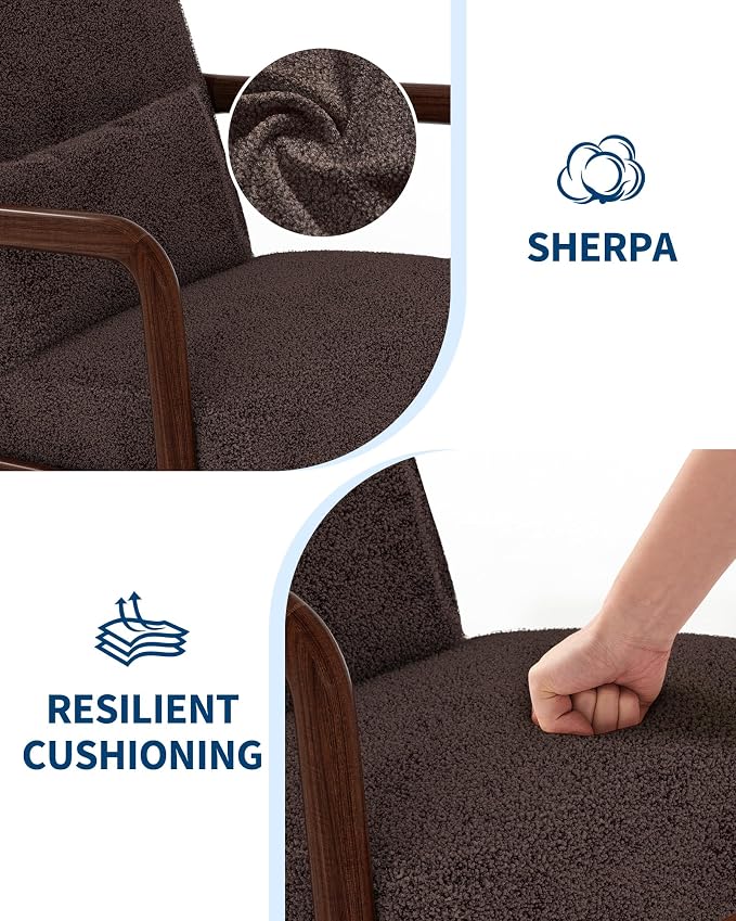 Garvee Mid-Century Accent Chair Set of 2, Sherpa Upholstery, Cozy Reading Chair - Image 3
