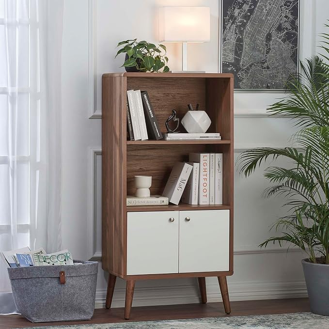 Modway EEI-6230-WAL-WHI Transmit Display Cabinet Bookshelf, Walnut White - Image 10