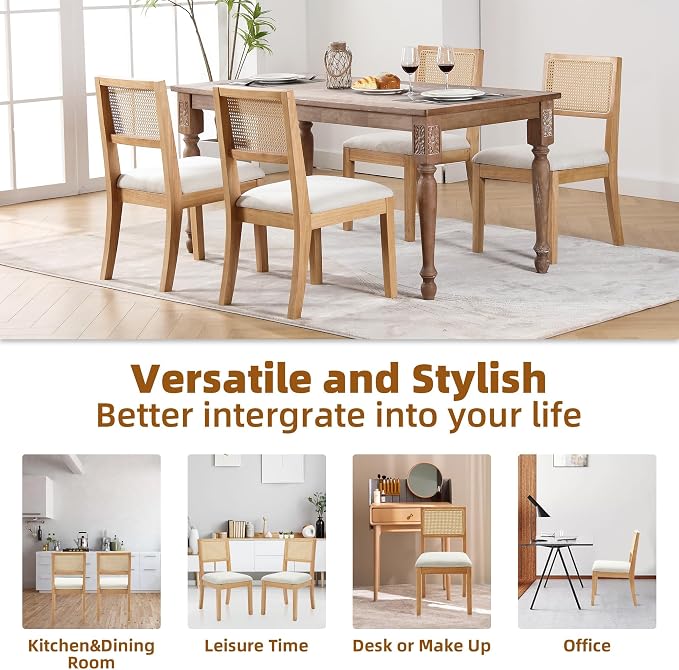 Westice Rattan Dining Chairs Set of 6, Farmhouse Natural Dining Room Chairs - Image 8