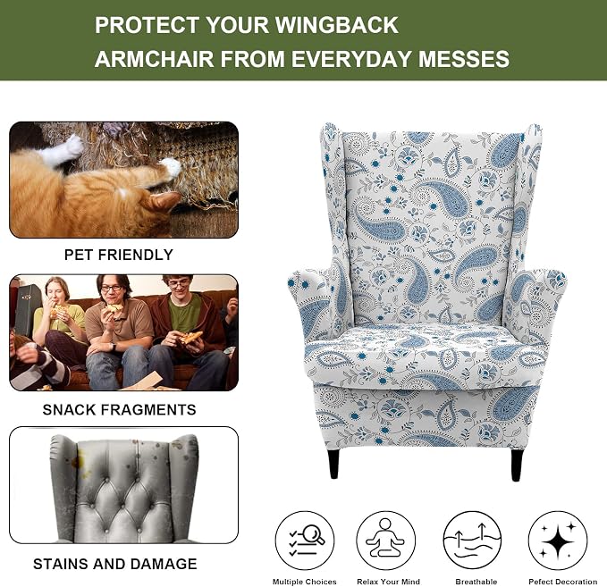 HAOYONG Wing Chair Slipcovers Printed Wingback Chair Covers 2 Pieces Wingback - Image 5