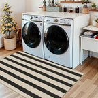 Black and White Striped Entry Rug, 3x5 Non-Slip Indoor Outdoor Rugs | Washable - Image 9