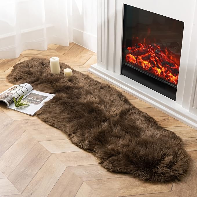 Ashler Faux Fur Rug, Fluffy Shaggy Area Rug Ultra Soft 2 x 6 Feet Sheepskin Fur by AshlerHomeDeco