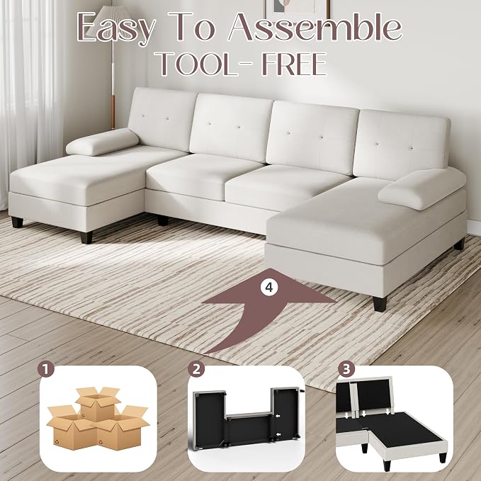U-Shaped Sectional Couches for Living Room, 4 Seat Sofa - Image 3