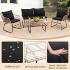 Kromax 4 Piece Patio Bistro Outdoor Furniture Set, Wicker Sofa, 2 Rattan Chairs - Image 4