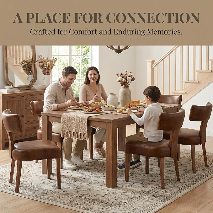 HNY Century Modern Dining Chairs Set of 6, Farmhouse PU Leather Upholstered - Image 3