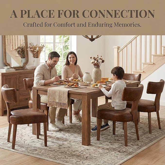 HNY Century Modern Dining Chairs Set of 4, Farmhouse PU Leather Upholstered - Image 3