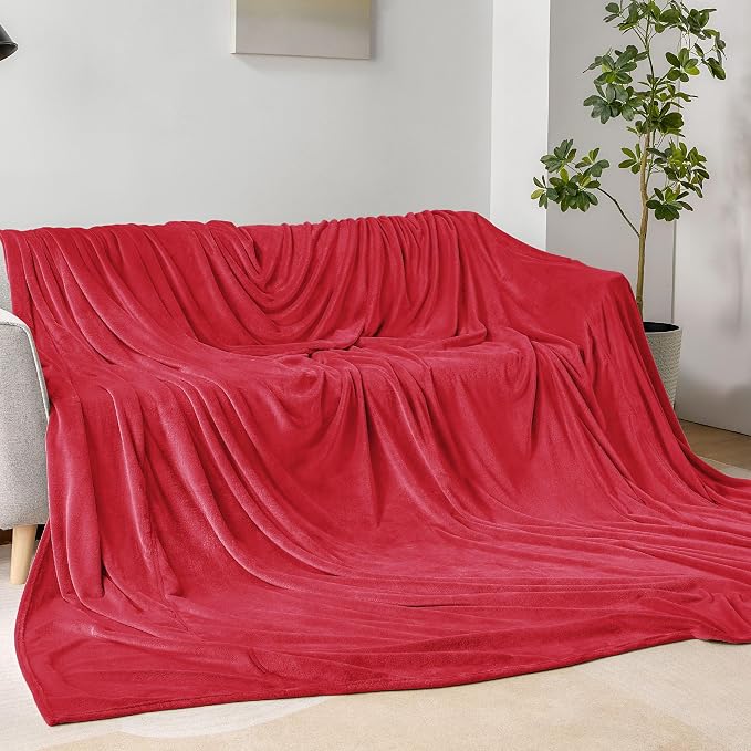 BEDELITE Fleece Blanket Soft Plush Oversized Bed Blanket Red 120"x120" | Ultra - Image 3