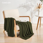 CozeCube Olive Green Seed Stitch Throw Blanket 60"x80", Farmhouse Decor | - Image 5
