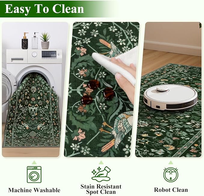 HEBE Hallway Runner Rug 2'x8', Washable Non Slip Kitchen Rug Runner | Soft Boho - Image 4