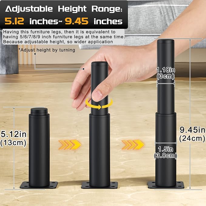 Metal Adjustable Furniture Legs 5.12-9.45 inch, Wlrrcwdttc Sofa Legs Cabinet - Image 2