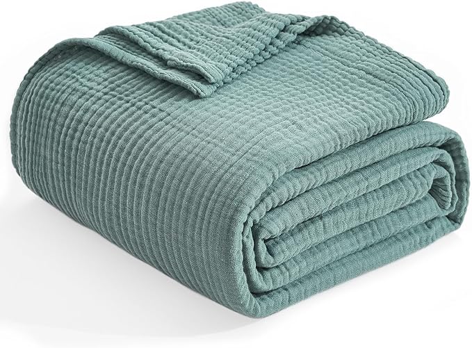 EMME Muslin Blankets for Adults Teal Small Blanket 40" x 50" | Throw Blanket - Image 4