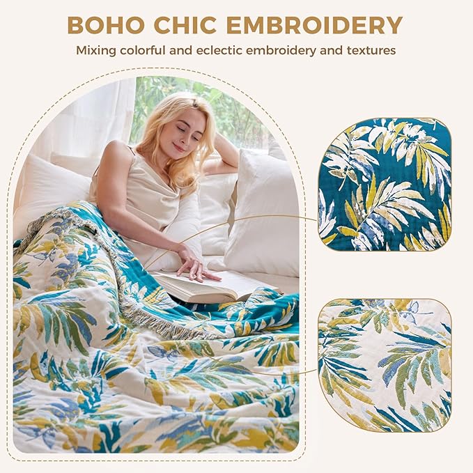 LUTBM Boho Throw Blanket for Couch Sofa Chair Cotton Summer Blankets for - Image 3