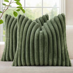 decorUhome Fall Faux Fur Throw Pillow Covers 20x20 Set of 2 Olive Green | by decorUhome