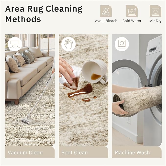 Soalmost Round Rugs 9ft Living Room Circle Area Rug 9x9 Brown Vintage | - Image 8