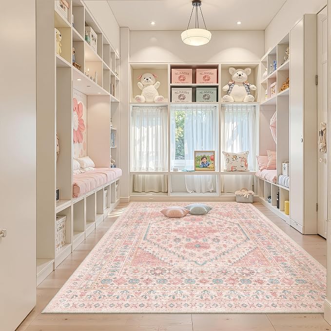 Pink Rugs for Bedroom-6x9 Area Rugs for Living Room, Girls Room | Washable Rugs - Image 8