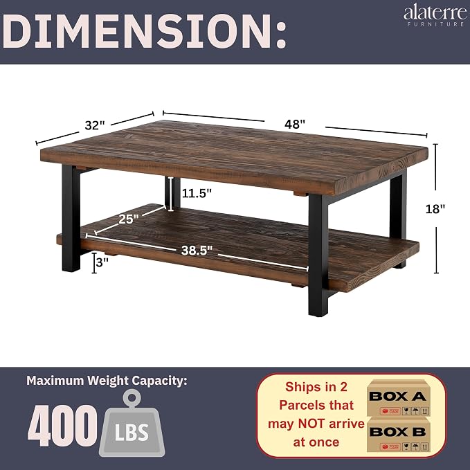 Alaterre Furniture Pomona Living Room 48 Inch Rectangular Solid Wood Coffee - Image 3