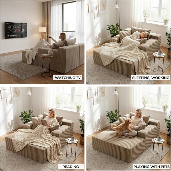 Sytopia Chaise Lounge with Armrests, Oversized Sofa Bed with 3 Pillows - Image 6