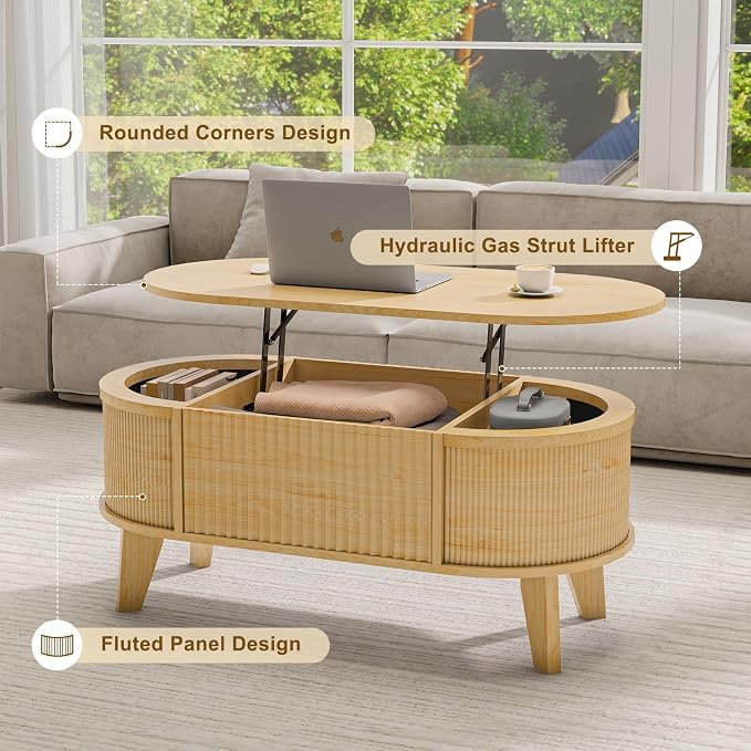LYNCOHOME Fluted Lift Top Coffee Table - Image 5