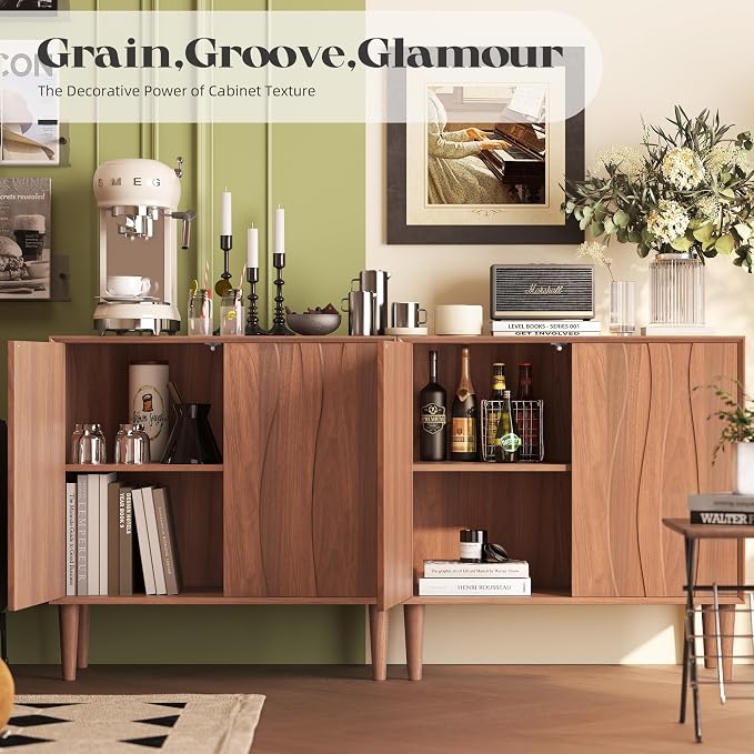 Easyego 31.5″ Mid Century Modern Sideboard Buffet Cabinet, Walnut Wood Accent - Image 3