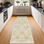 Non Slip Beige Green Bathroom Runner Rug - Image 9