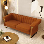 Mid-Century Modern Orange Velvet Sofa - Image 3