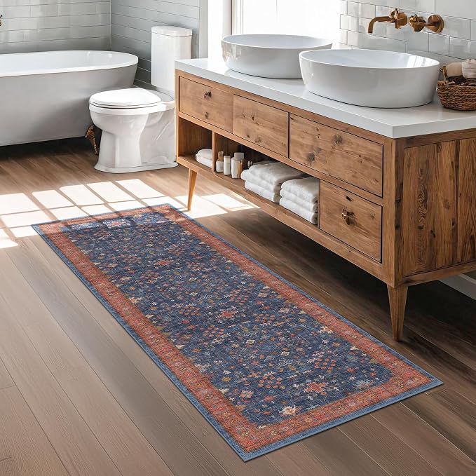 Navy Blue Runner Rug 2x5 for Hallway, Laundry Room, Washable Non Slip Non Skid - Image 3