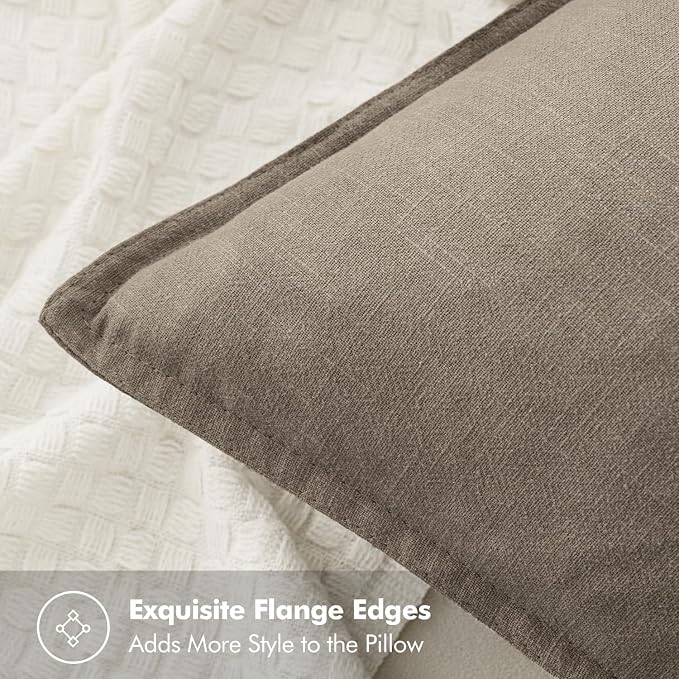 MIULEE Decorative Linen Pillow Covers 18x18 Inch Tan Taupe | Boho Farmhouse​ - Image 2