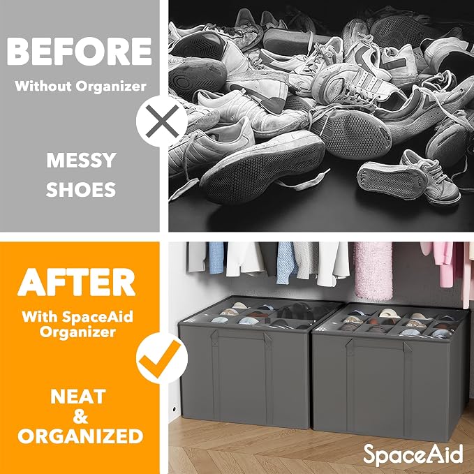 SpaceAid Shoe Organizer for Closet, 2 Pack Foldable Shoe Storage Containers - Image 2