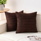 Pack of 2 Corduroy Decorative Throw Pillow Covers 18x18 Inch, Dark Brown | Fall by Unknown