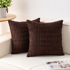 Pack of 2 Corduroy Decorative Throw Pillow Covers 16x16 Inch, Dark Brown | Fall by Unknown