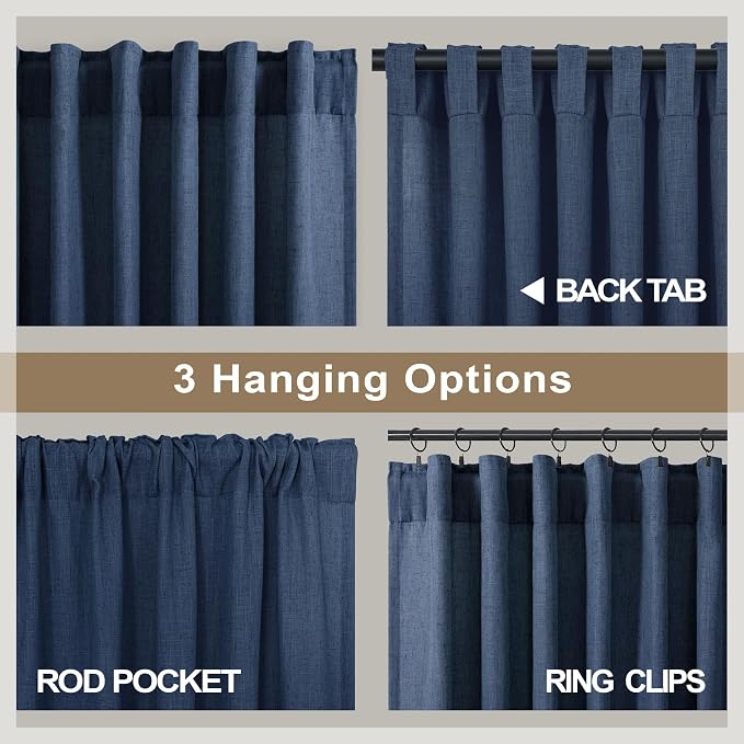 Navy Curtains 38 Inch Wide for Living Room 2 Panels Set Back Tab Rod Pocket - Image 5
