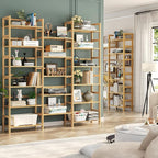 Homykic Bamboo Bookshelf, 71” Tall Triple Wide Bookcase - Image 4