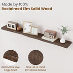 FLYJOE Floating Shelves for Wall Decor, Rustic Solid Elm Wood Live Edge - Image 3