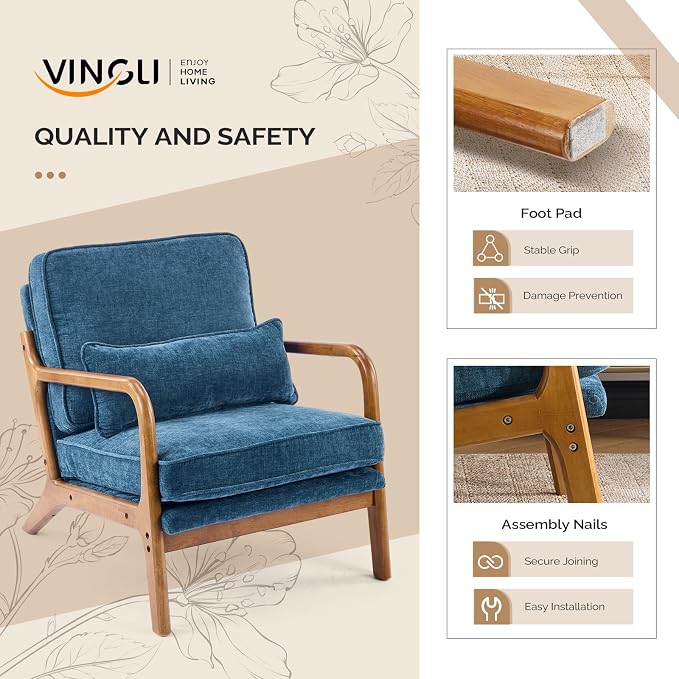 VINGLI Chenille Mid-Century Modern Accent Chair, Cute Reading Arm Chair - Image 5