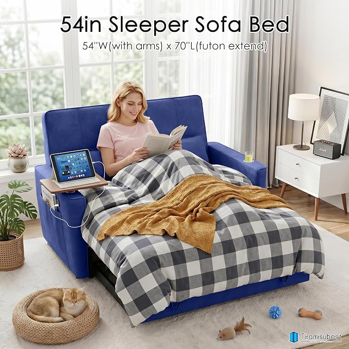 54'' Sleeper Sofa Bed, Convertible Pull Out Couch Futon - Image 3