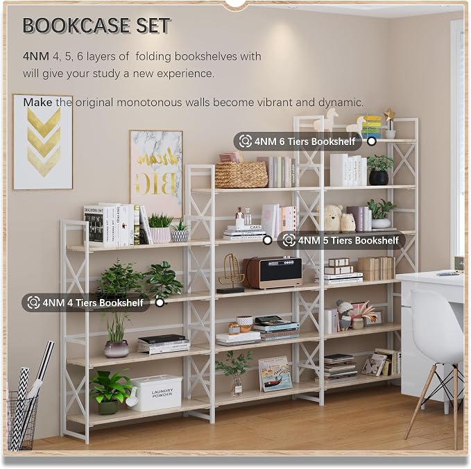 4NM Extra Wide 5 Tiers No Assembly Book Shelves, 51.2" H Folding Bookshelf - Image 5