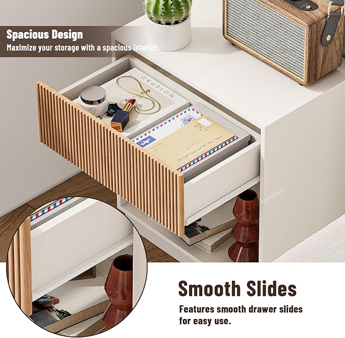 Fluted Nightstands Set of 2, Modern Bedside Table - Image 5
