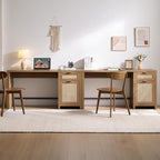 SICOTAS Rattan Home Office Desk, 2 Pieces Farmhouse Boho Executive Desk - Image 4