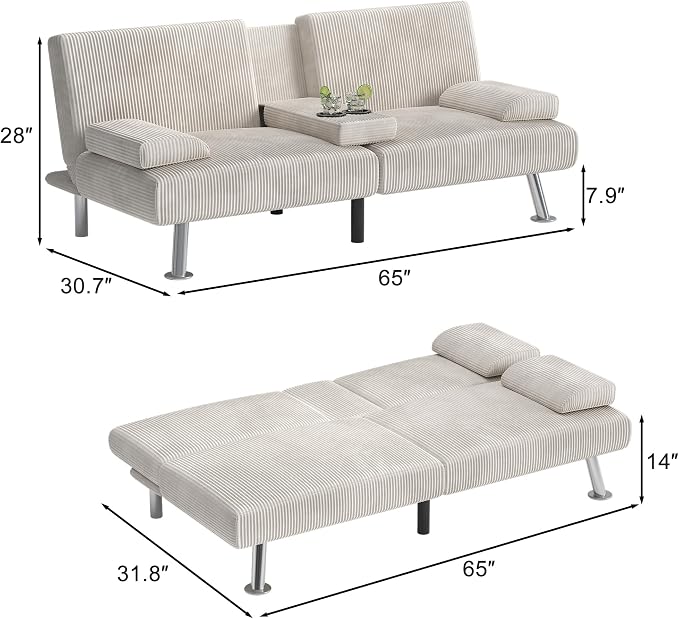 Shahoo Modern Upholstered Convertible Folding Futon Sofa Bed - Image 2