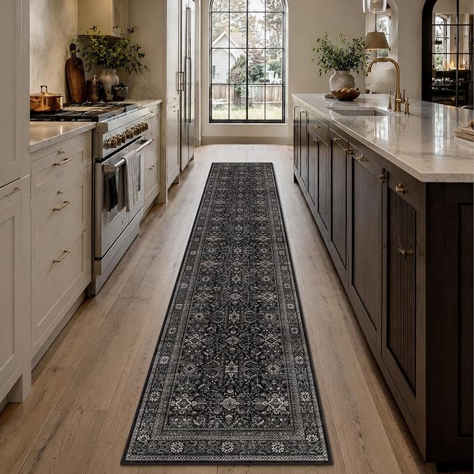 Schweek 2.6x10 Kitchen Runner Rug Washable Non Slip Hallway Runners Black | - Image 3