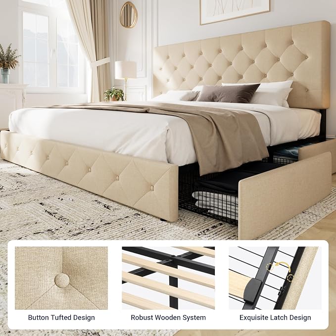 Allewie Upholstered King Size Platform Bed Frame - Image 6