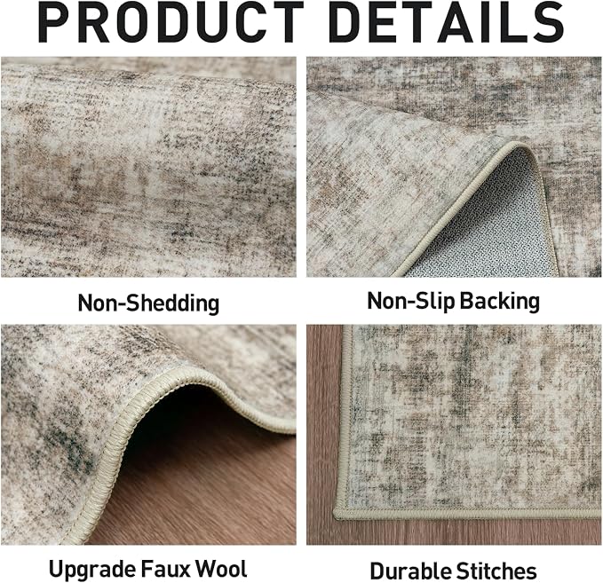 4x6 Area Rugs for Living Room: Washable Abstract Brown Black Badroom Carpet | - Image 4