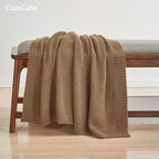 CozeCube Caramel Brown Seed Stitch Throw Blanket 50"x60", Farmhouse Decor | - Image 4